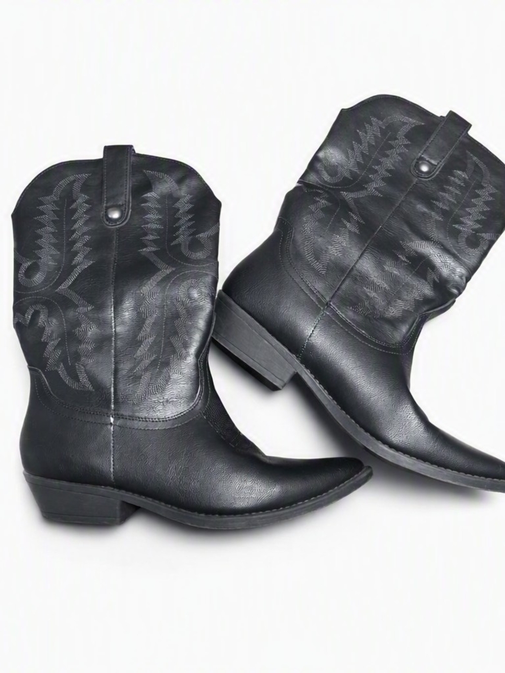 me too Black Western Ankle Boots with Embroidered Shaft